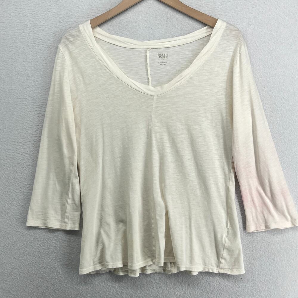 EILEEN FISHER GARNET HILL Top S Slub Cotton Jersey Sleepwear Pajama Off White